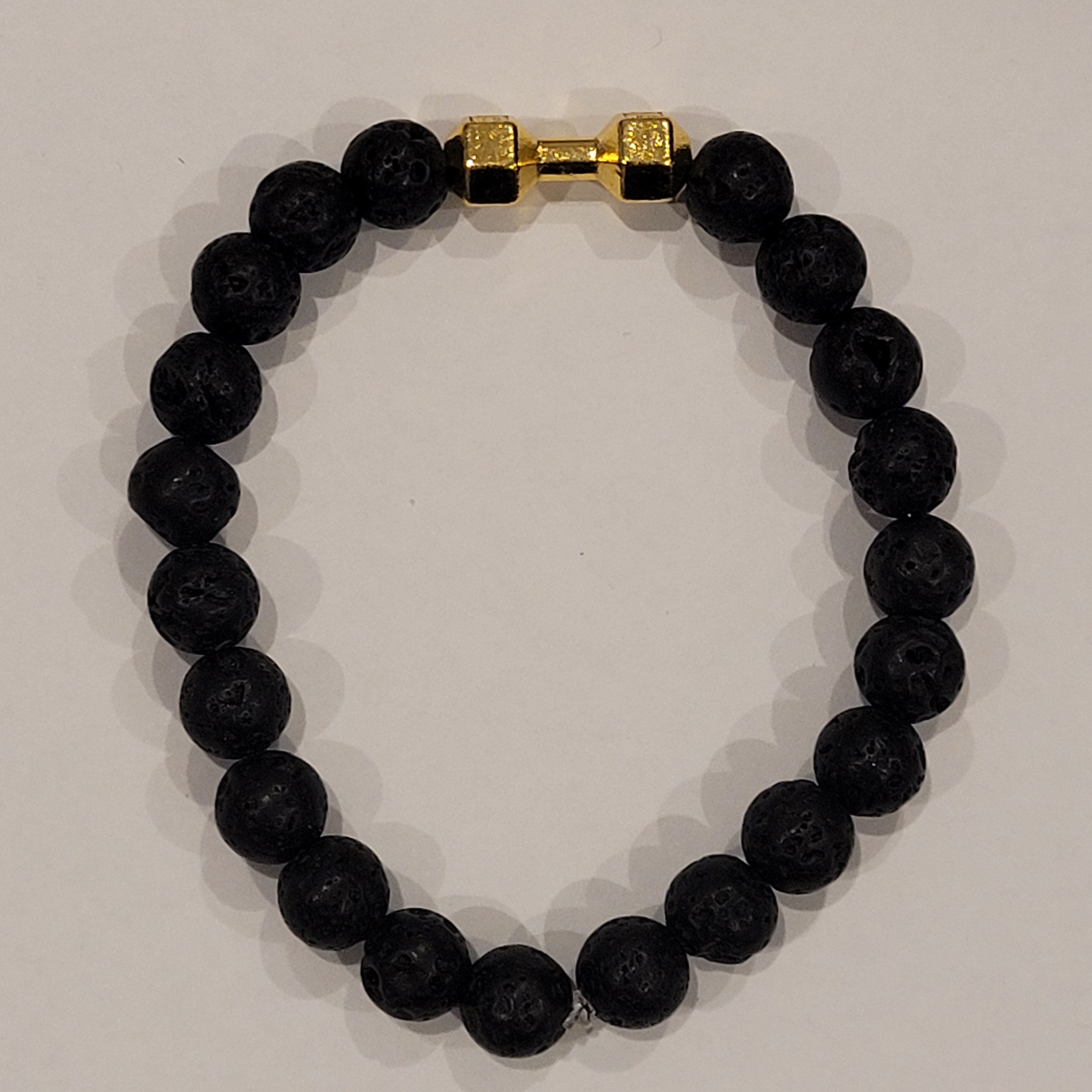 Black Lava Bead with Gold Dumbell Bracelet